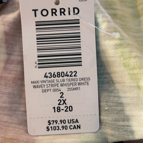 Torrid NWT 2X Plus Size Colourful Wavy Stripe Tiered Maxi Dress Cotton Blend - Picture 3 of 12